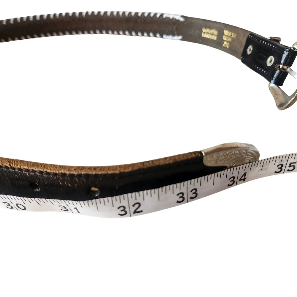 Beaded Leather Belt with Silver Buckle Small Thunderbird
